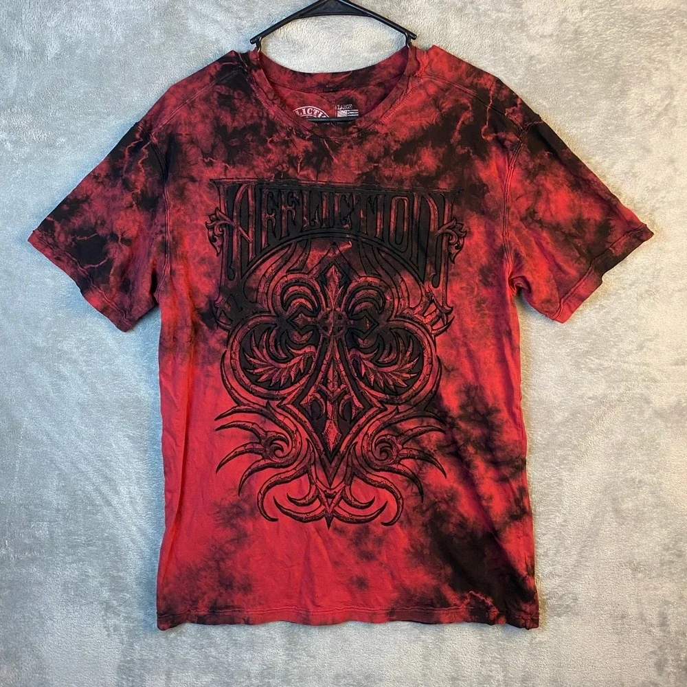 Affliction Live Fast Men's Large Red Black Tie Dye Graphic T Shirt USA